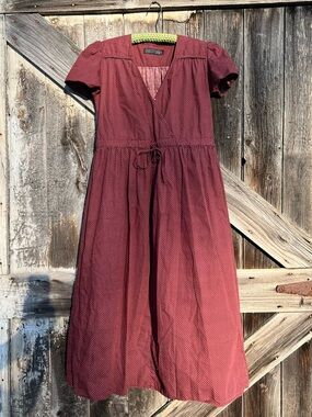 Christy Dawn Burgundy Polka Dot Tie-Waist Dawn Midi Dress